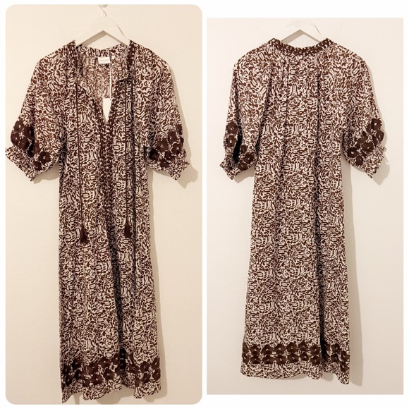 NWT Julia Amory Zoe Dress Midi Brown Floral Size Large L - Picture 2 of 6